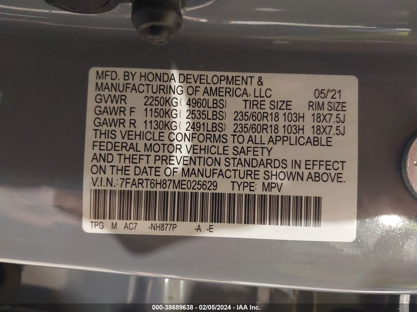 2021 HONDA CR-V HYBRID EX-L - 7FART6H87ME025629
