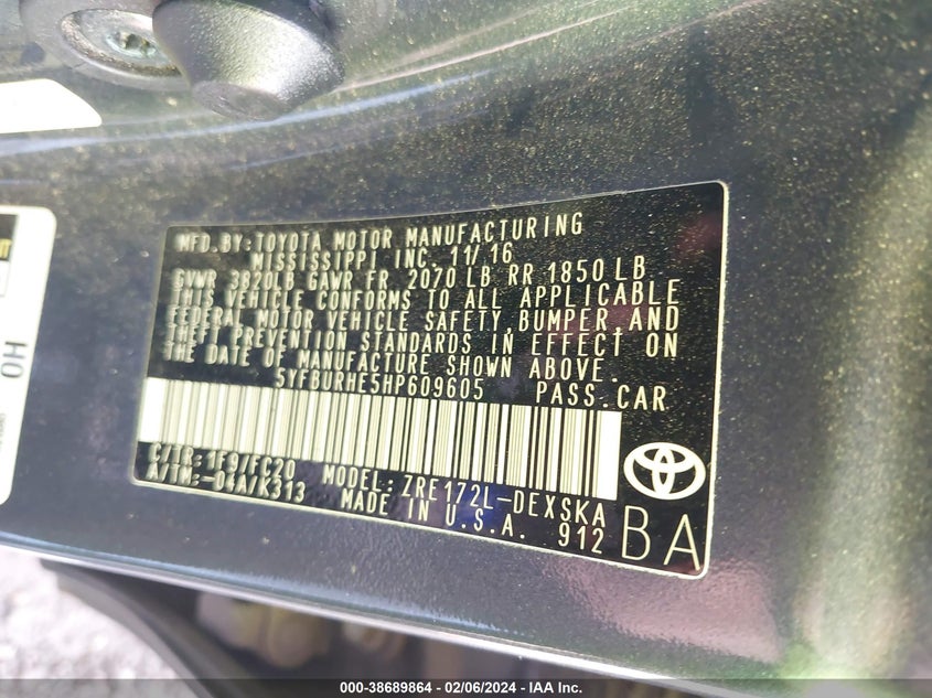 2017 TOYOTA COROLLA SE - 5YFBURHE5HP609605