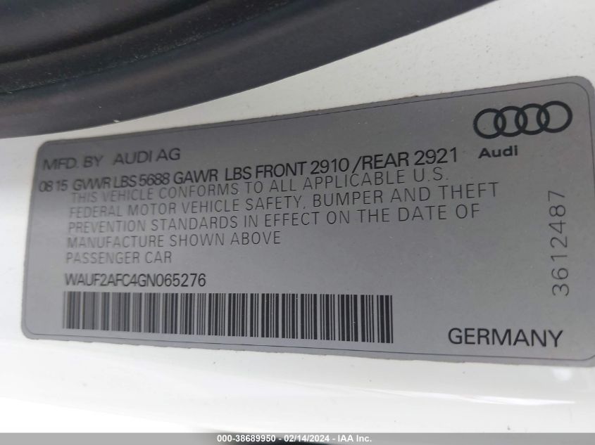 2016 AUDI S6 4.0T PREMIUM PLUS - WAUF2AFC4GN065276