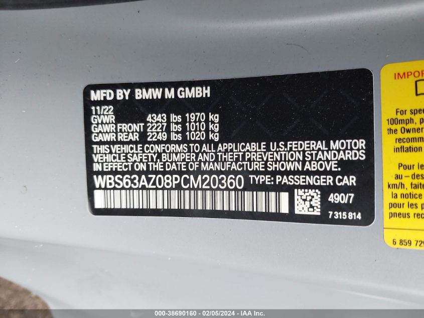 VIN WBS63AZ08PCM20360 2023 BMW M4 no.9