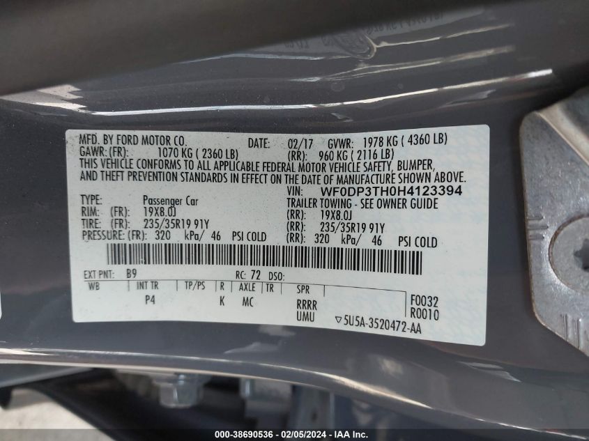 2017 FORD FOCUS RS WF0DP3TH0H4123394