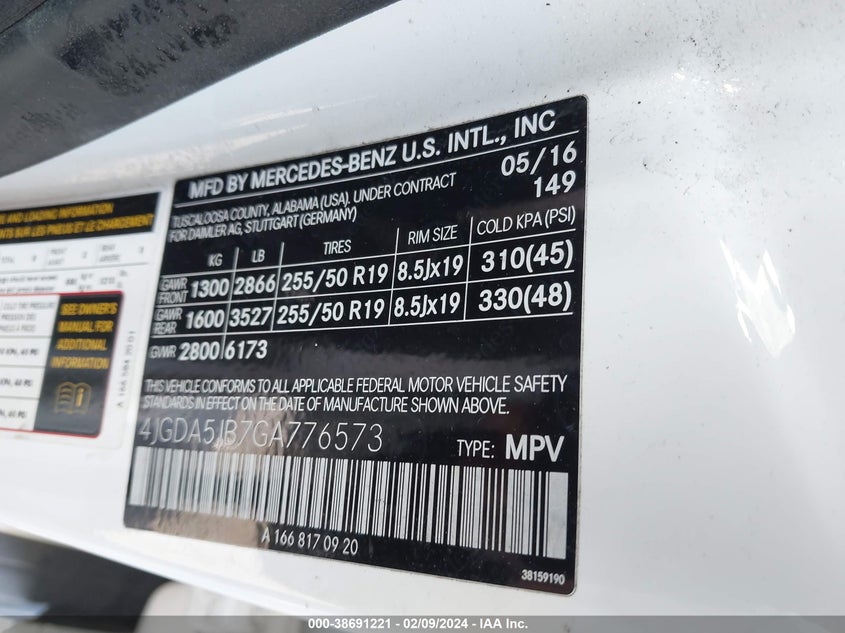 2016 MERCEDES-BENZ GLE 350 350 - 4JGDA5JB7GA776573