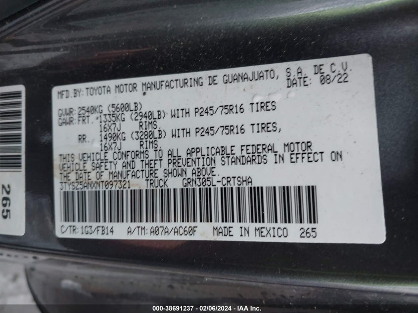 2022 TOYOTA TACOMA ACCESS CAB/SR/SR5/TRD SPORT/TRD OFF ROAD - 3TYSZ5ANXNT097321