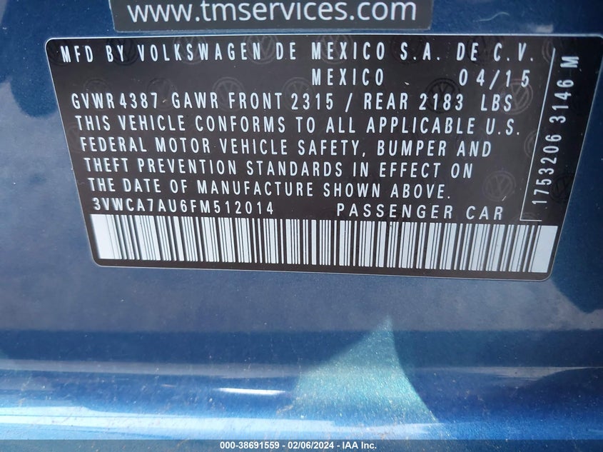 2015 VOLKSWAGEN GOLF SPORTWAGEN TDI S 4-DOOR - 3VWCA7AU6FM512014