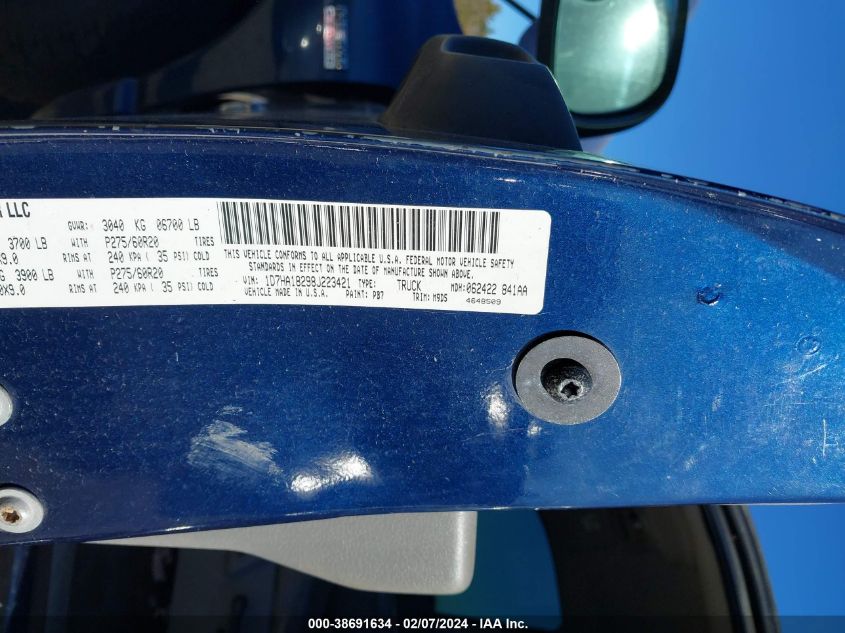 2008 Dodge Ram 1500 Slt VIN: 1D7HA18298J223421 Lot: 38691634