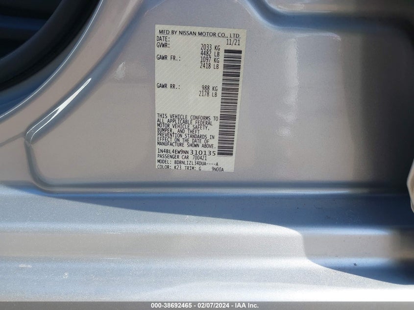 2022 NISSAN ALTIMA SL INTELLIGENT AWD - 1N4BL4EW9NN310135