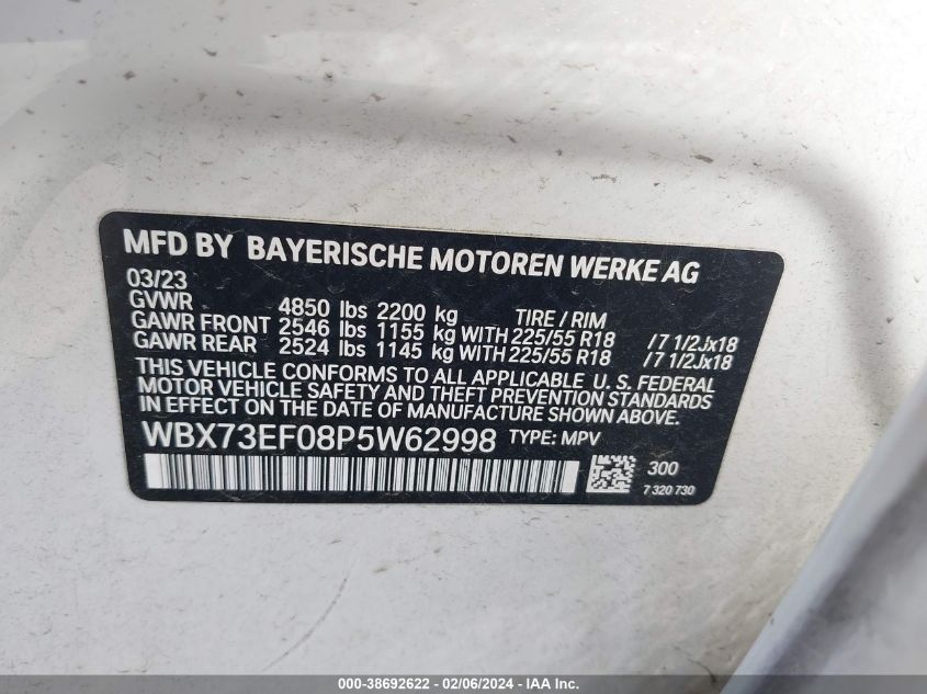 2023 BMW X1 xDrive28I VIN: WBX73EF08P5W62998 Lot: 38692622