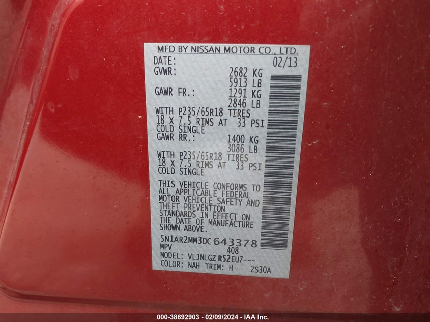 2013 NISSAN PATHFINDER SL - 5N1AR2MM3DC643378