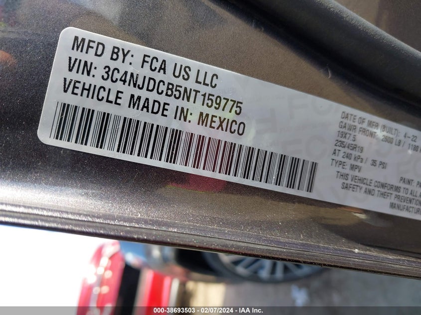2022 JEEP COMPASS 2.4L I4 FI SOHC 16V (VIN: 3C4NJDCB5NT159775