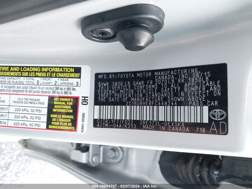 2015 TOYOTA COROLLA L/LE/LE PLS/PRM/S/S PLS - 2T1BURHE8FC448244