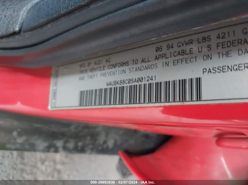 1995 Audi 90 VIN: WAUBK88C0SA001241 Lot: 38693938