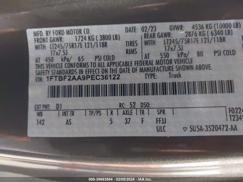 2023 FORD F-250 XL - 1FTBF2AA9PEC36122