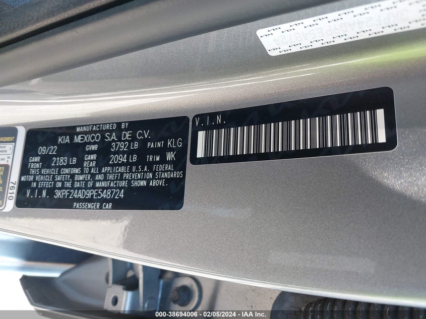 2023 KIA FORTE LXS - 3KPF24AD9PE548724