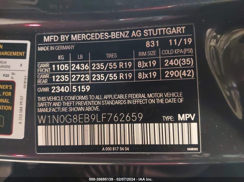 2020 MERCEDES-BENZ GLC 300 4MATIC - W1N0G8EB9LF762659