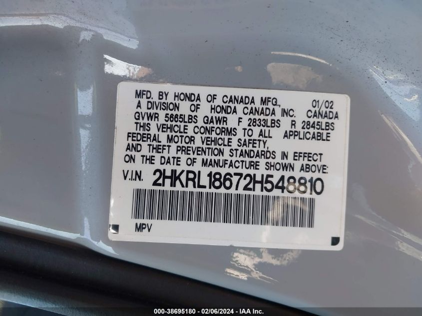 2HKRL18672H548810 2002 Honda Odyssey Ex