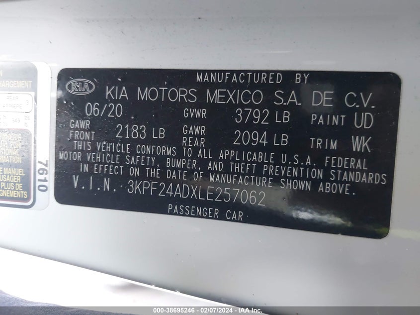 2020 KIA FORTE LXS - 3KPF24ADXLE257062