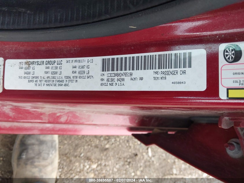 2013 CHRYSLER 200 LX - 1C3CCBAB0DN765190