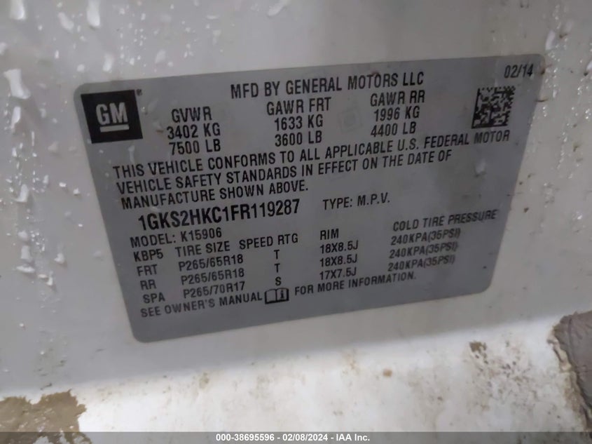 2015 GMC YUKON XL 1500 SLT - 1GKS2HKC1FR119287