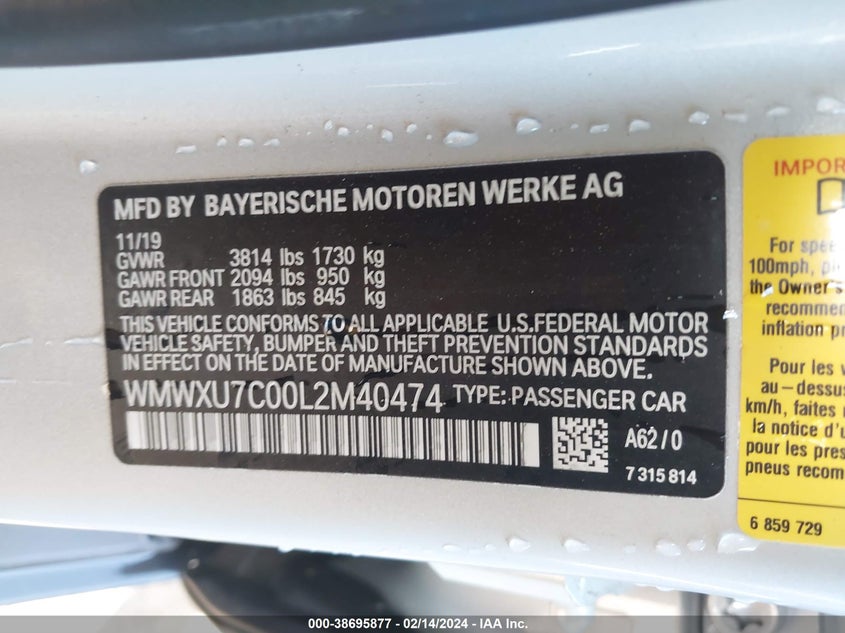 VIN WMWXU7C00L2M40474 2020 MINI HARDTOP COOPER