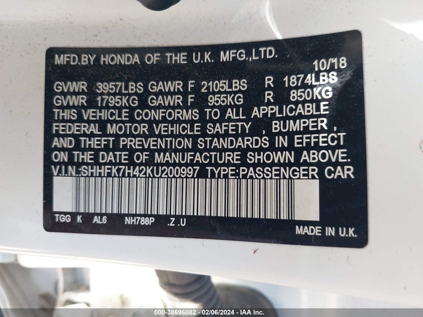 2019 HONDA CIVIC SPORT - SHHFK7H42KU200997