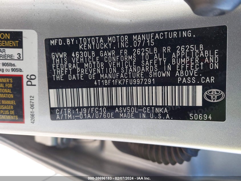 2015 TOYOTA CAMRY LE - 4T1BF1FK7FU997291