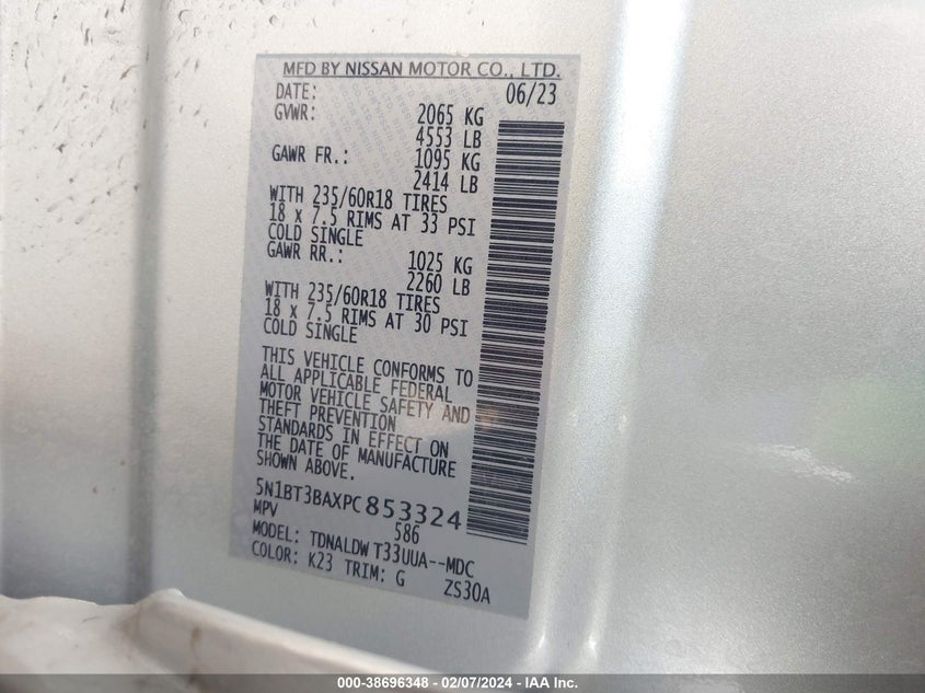 2023 NISSAN ROGUE SV FWD - 5N1BT3BAXPC853324