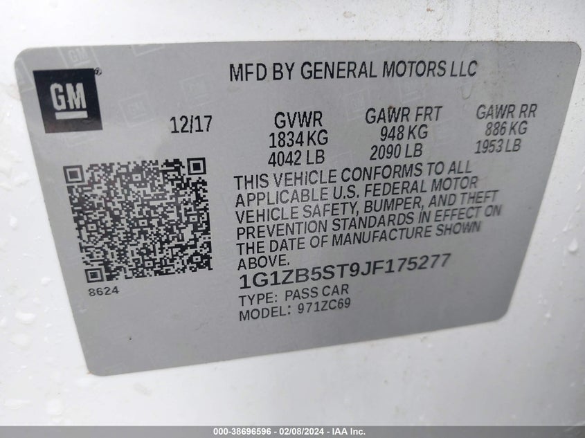 VIN 1G1ZB5ST9JF175277 2018 CHEVROLET MALIBU 1LS