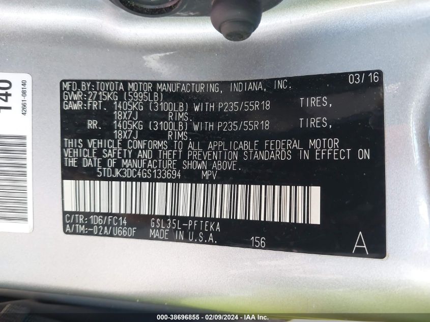 5TDJK3DC4GS133694 2016 TOYOTA SIENNA, photo no. 9