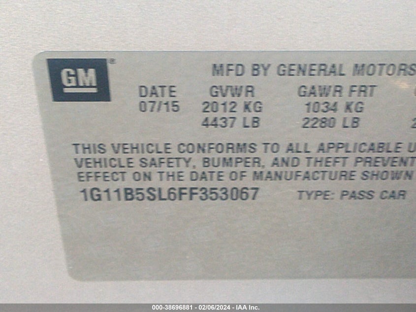 2015 CHEVROLET MALIBU LS - 1G11B5SL6FF353067