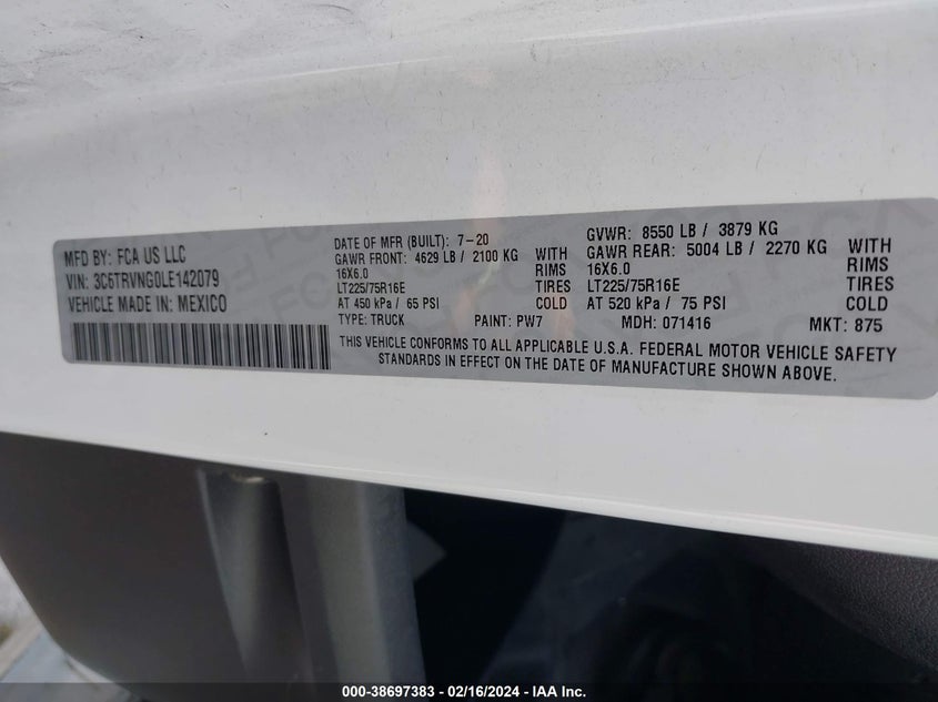 2020 RAM PROMASTER 1500 1500 STANDARD - 3C6TRVNGOLE142079