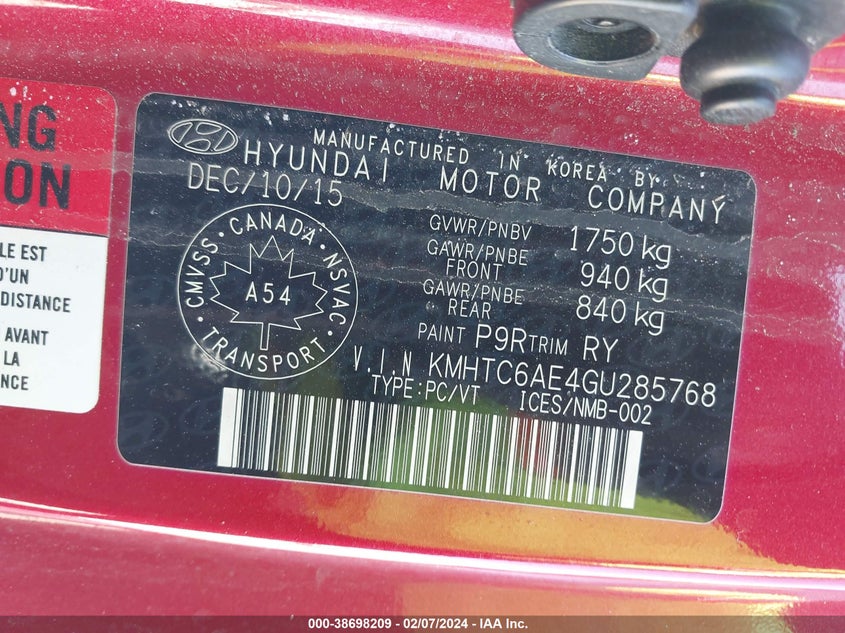 2016 HYUNDAI VELOSTER TURBO - KMHTC6AE4GU285768