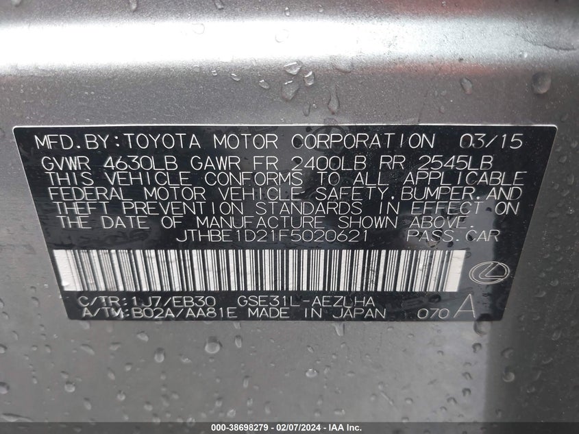 2015 LEXUS IS 350 - JTHBE1D21F5020621