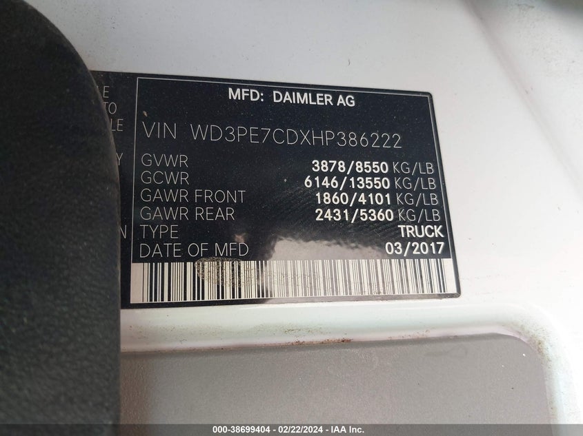 2017 MERCEDES-BENZ SPRINTER 2500 STANDARD ROOF V6 - WD3PE7CDXHP386222