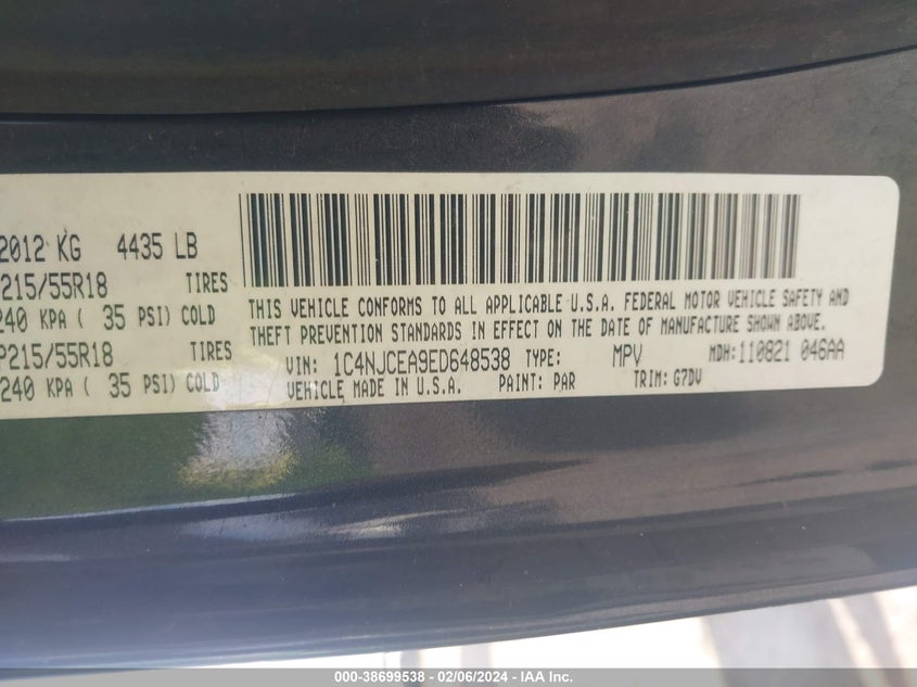 2014 JEEP COMPASS LATITUDE - 1C4NJCEA9ED648538