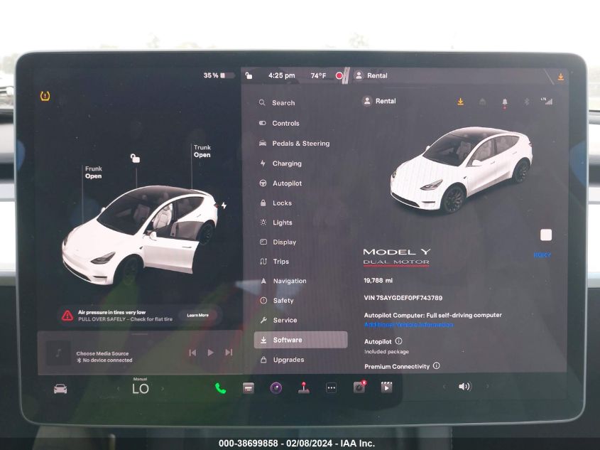 2023 Tesla Model Y Awd/Performance Dual Motor All-Wheel Drive VIN: 7SAYGDEF0PF743789 Lot: 38699858