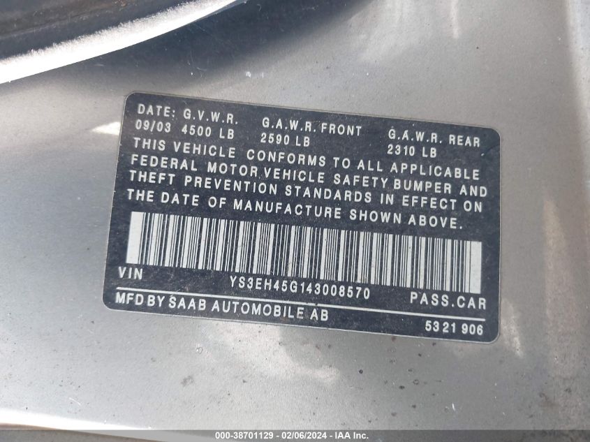 YS3EH45G143008570 2004 Saab 9-5