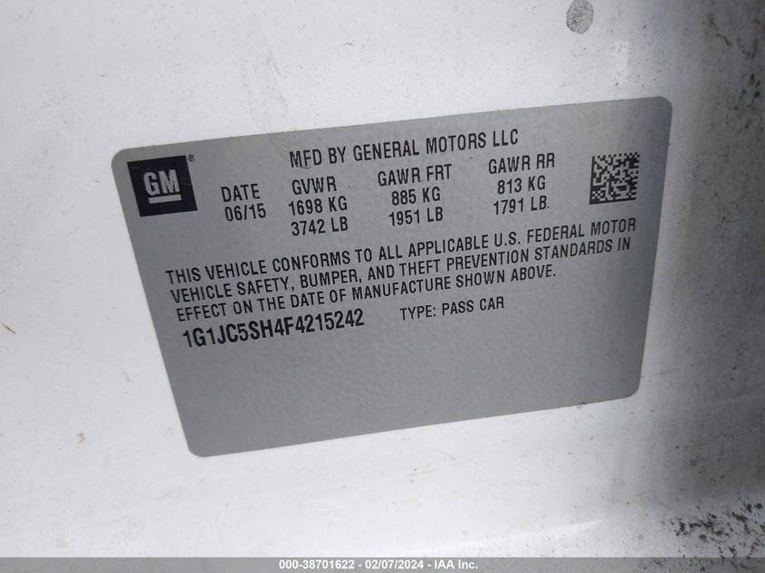 2015 CHEVROLET SONIC LT - 1G1JC5SH4F4215242