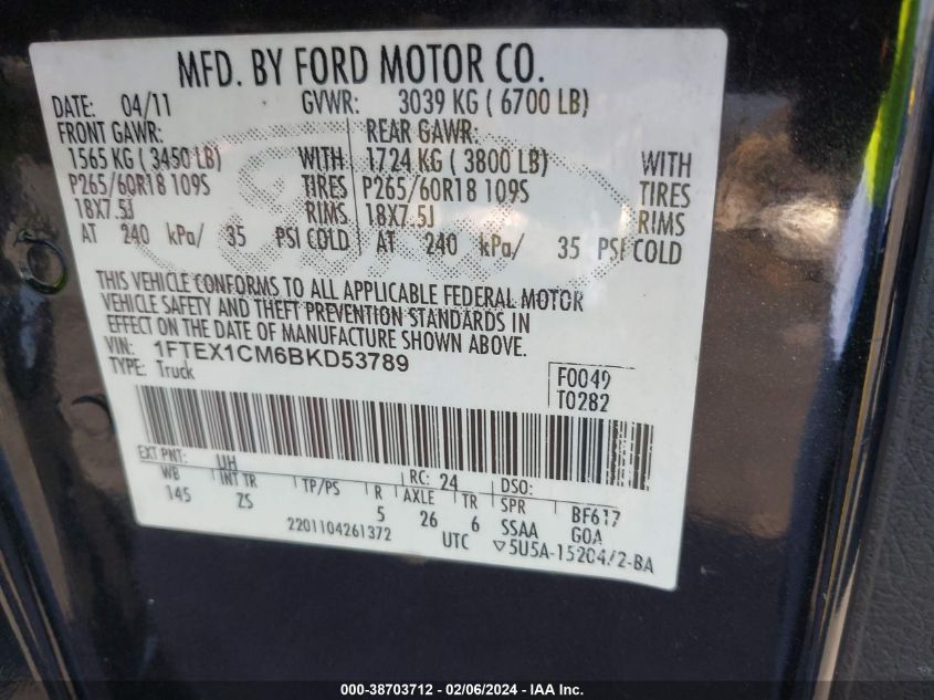 1FTEX1CM6BKD53789 2011 Ford F-150 Xlt