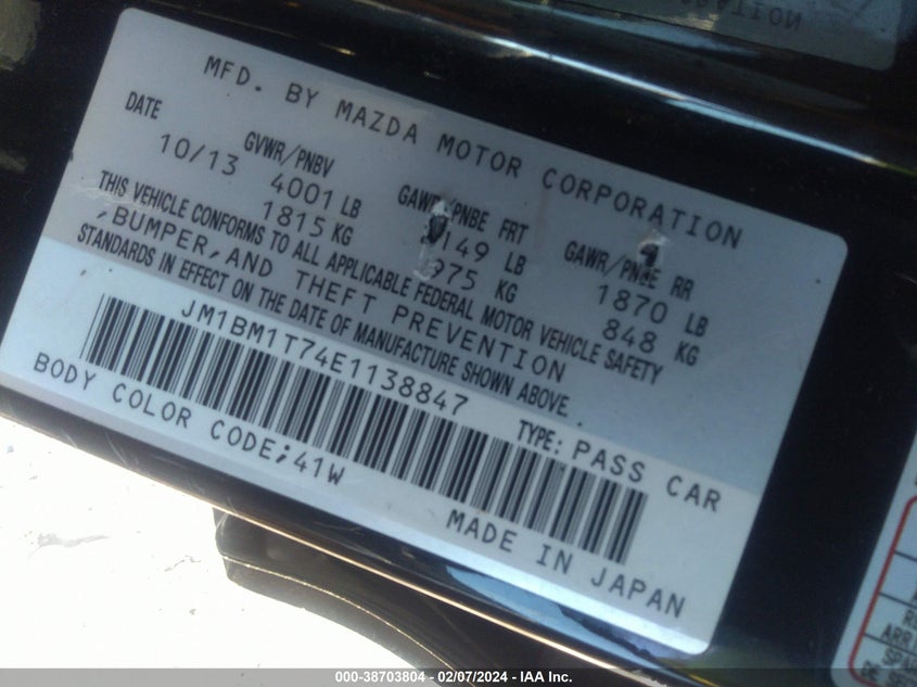 2014 MAZDA MAZDA3 I SV - JM1BM1T74E1138847
