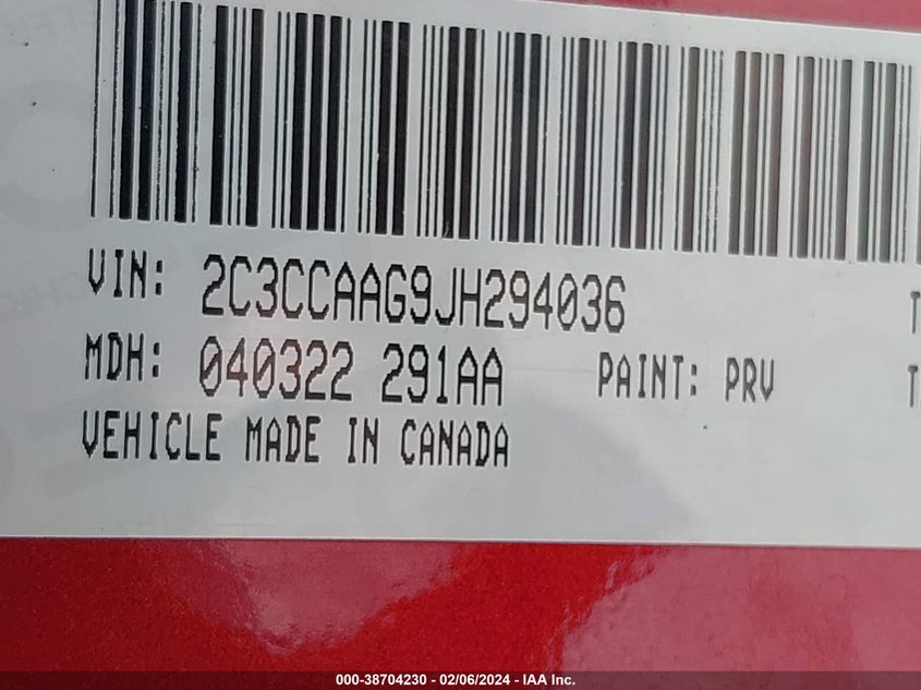 VIN 2C3CCAAG9JH294036 2018 CHRYSLER 300 TOURING