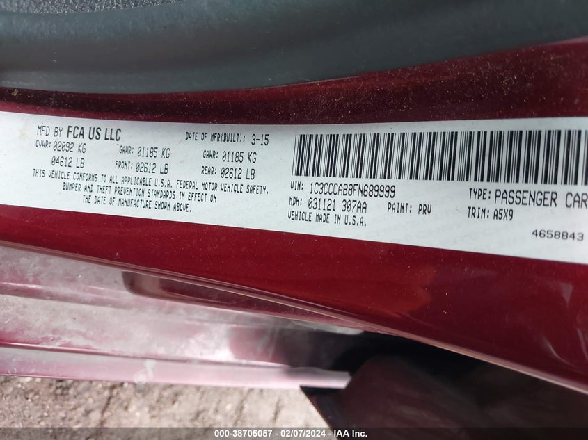 2015 CHRYSLER 200 LIMITED - 1C3CCCAB8FN689999