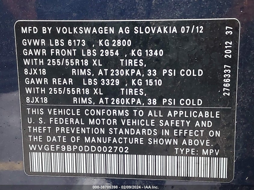 2013 VOLKSWAGEN TOUAREG VR6 SPORT - WVGEF9BP0DD002702