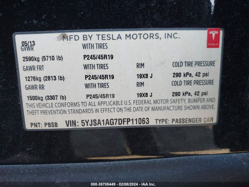 5YJSA1AG7DFP11063 2013 Tesla Model S