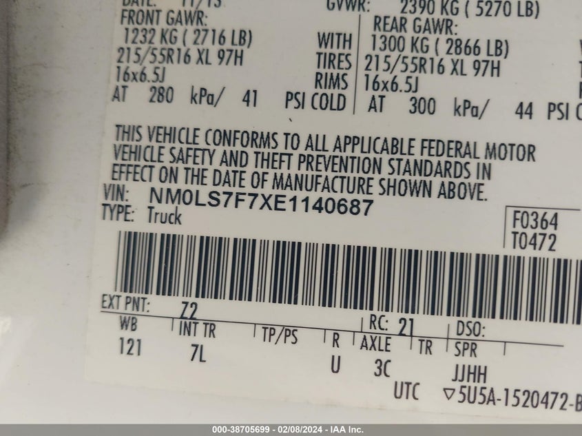 2014 FORD TRANSIT CONNECT XLT - NM0LS7F7XE1140687