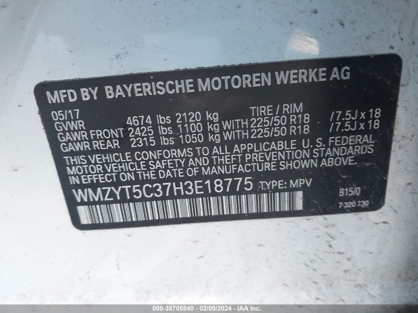 WMZYT5C37H3E18775 2017 Mini Countryman Cooper S