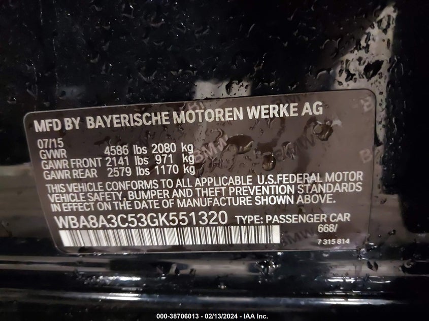 2016 BMW 320I XDRIVE - WBA8A3C53GK551320