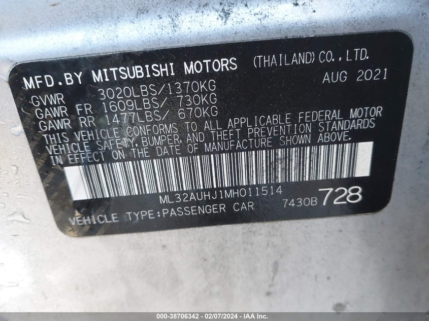2021 MITSUBISHI MIRAGE CARBONITE EDITION/ES/LE - ML32AUHJ1MH011514