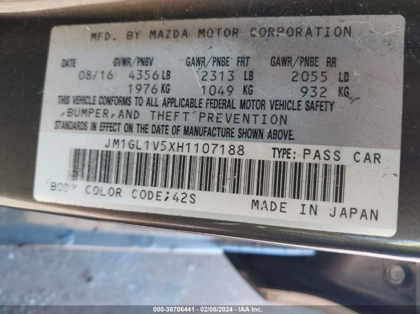 VIN JM1GL1V5XH1107188 2017 MAZDA MAZDA6 TOURING