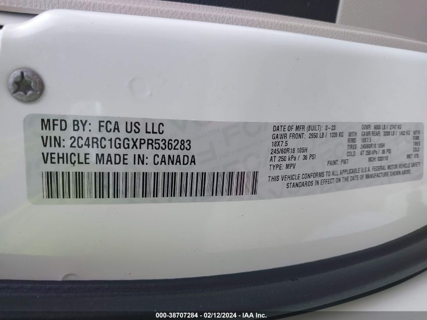 2C4RC1GGXPR536283 2023 CHRYSLER PACIFICA, photo no. 9