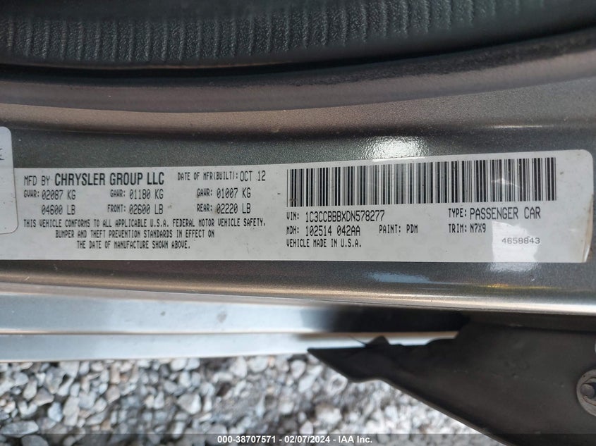 2013 CHRYSLER 200 TOURING - 1C3CCBBBXDN578277